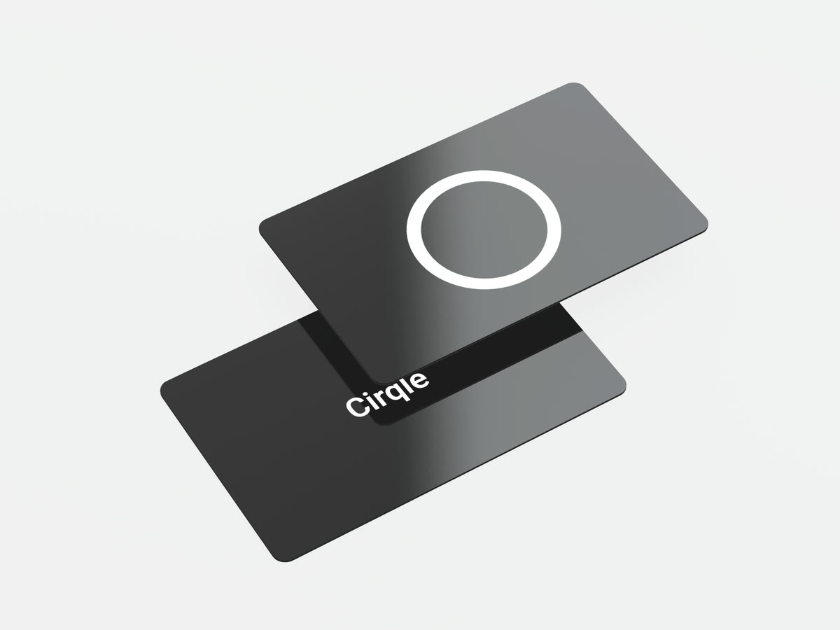Two black Cirqle Cards, front and back